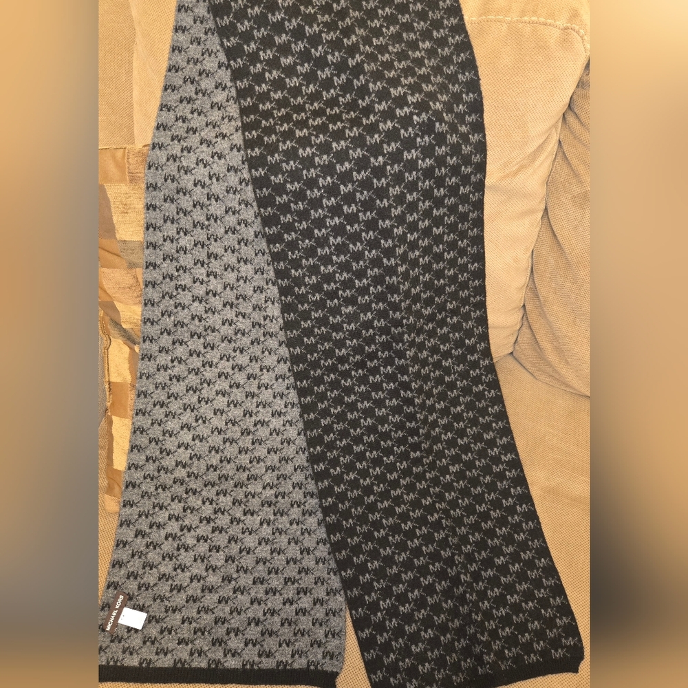 Michael Kors Black and Gray Monogram Knit Scarf